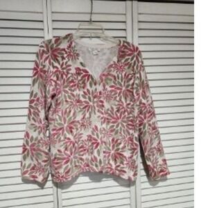 Christopher Banks Women's Cardigan Floral Print Pink Green Button Front Cotton L